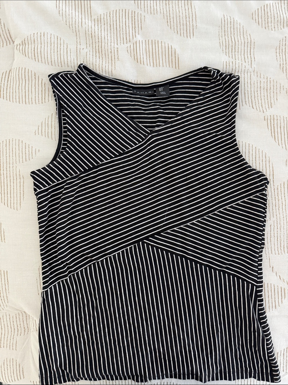 Tahari Black and White Striped Sleeveless Top